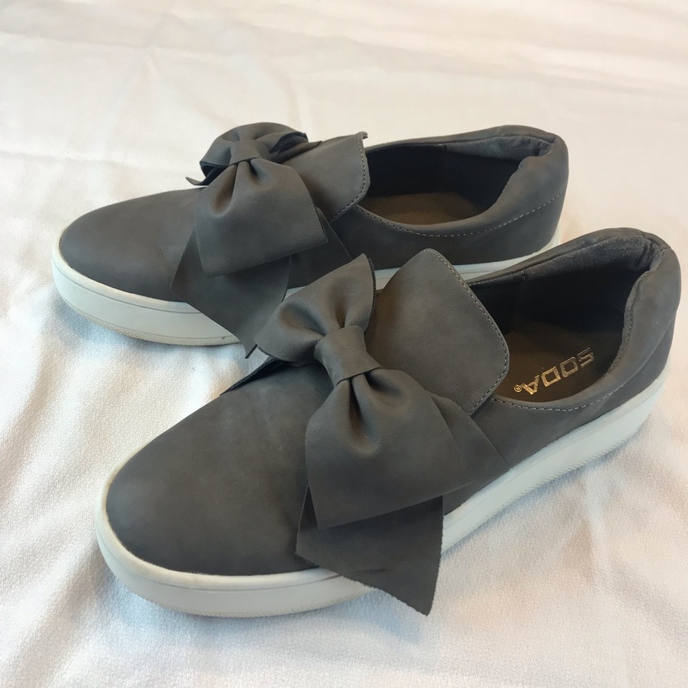 Soda shoes sneakers slip ons now gray faux suede